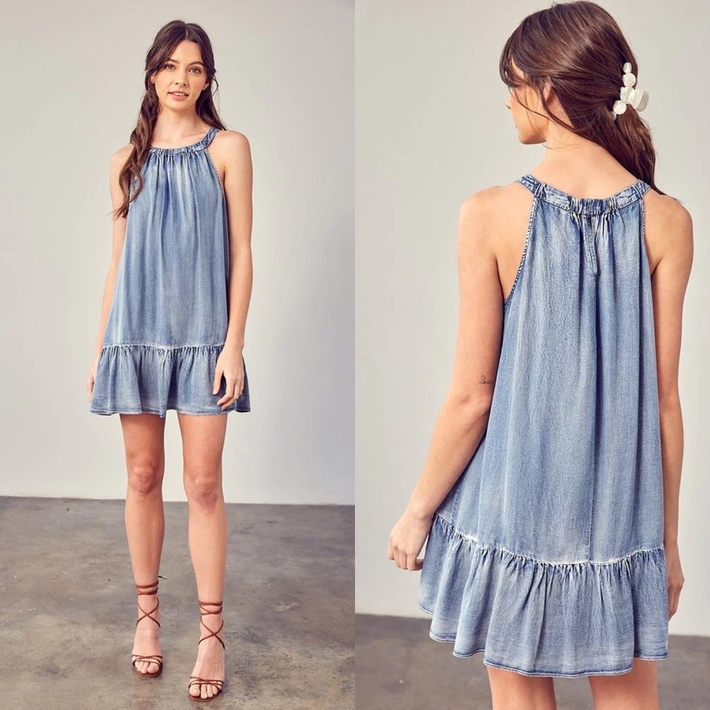 Mustard Seed- Halter Baby Doll Denim Dress-NWT